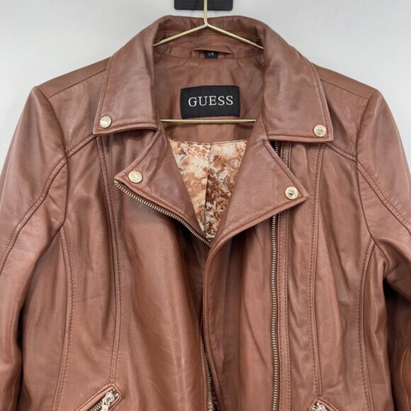GUESS Women's Biker 100% Leather Lined jacket Size L - Picture 5 of 8